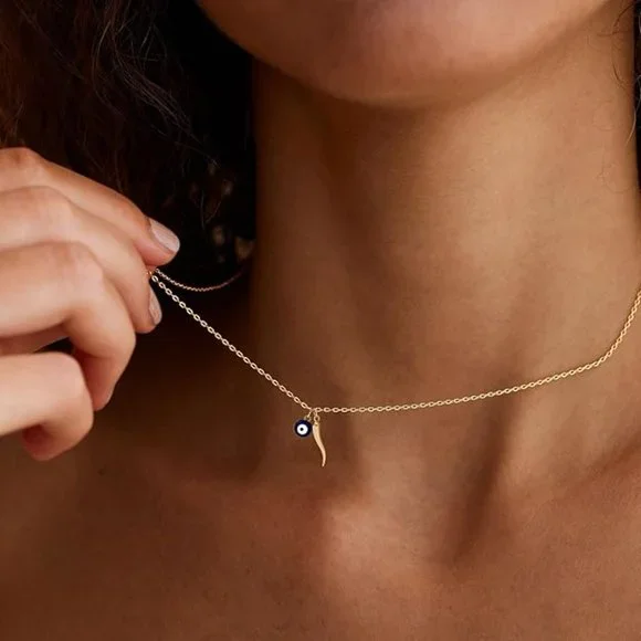 Neiman Marcus 14k Gold Plated Italian Evil Eye Horn Necklace, - Picture 4 of 5